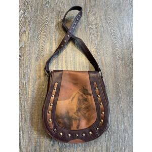SCULLY Run Horse Genuine Leather BAG Cheyenne PURSE Horseshoe Brass Stud Equestr